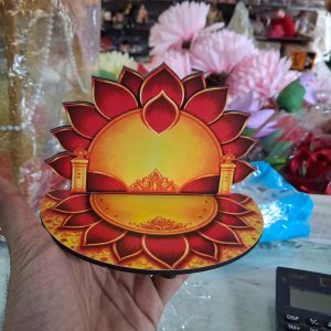 WOOD ASAN LOTUS FIRE RED --- 6 INCH SIMHASAN  DIYA STAND -- MDF KGF WOOD PROPS