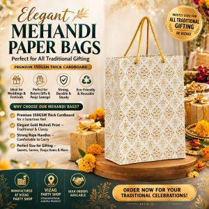 25PCS PER PACK -- PAPER BAGS MEHANDI DESIGN TRADITIONAL RETURN GIFT BAGS --  MEHANDI 8 10 25P 1140 (8 INCH * 10INCH)