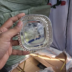 GSI GERMAN SILVER PLATED TRAY MINI -- KQ-1661 SQUARE 4 INCH - TRADITIONAL RETURN GIFTS