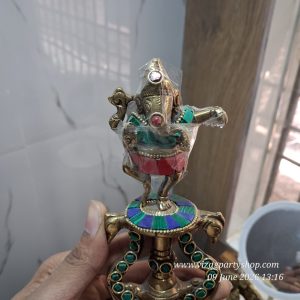 REAL PURE UNPOLISHED BRASS GANESH DANCE - DIYA AT BOTTOM