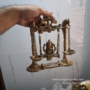 REAL PURE UNPOLISHED BRASS - JHULA UYYALA GANESH WITH RAT AND DIYA