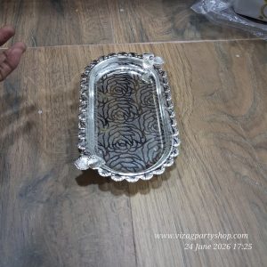 GERMAN SILVER FLORAL TRAY RECTANGLE 9 INCH * 5 INCH -- TRADITIONAL RETURN GIFTS