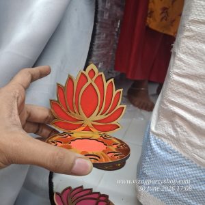 4 INCH - GOLD LOTUS DIYA STAND - WOOD MDF KGF PROPS - RED