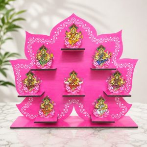 ASHTALAKSHMI - MDF KGF WOOD PROPS- – WITH SUB DIYA STANDS  ASAN STAND LAXMI – VRATAM VARALAKSHMI VARALAXMI SPECIAL WOOD PROPS - PEACHISH PINK