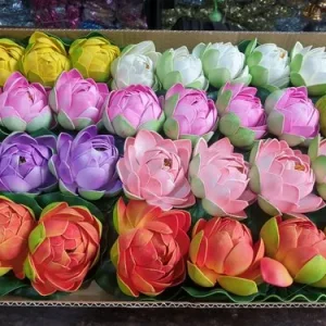 10 cms each - 6 PCS PER PACK - ASSORTED COLOUR - LOTUS FLOATING LOOSE FLOWERS