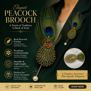 BROOCH PEACOCK WIDE - BRO PEA WIDE 145 - (LONG PIN) – TRADITIONAL RETURN GIFTS