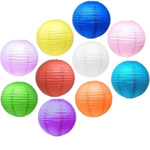 paper decorative lantern 10 inch each - set of 10 pc assorted colour