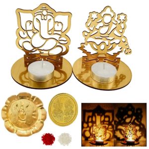 SET OF 2 PC - LAXMI GANESH SHADOW DIYA 4 INCH LAKSHMI- WOOD MDF KGF PROPS