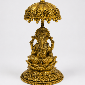 GANESH JI SITTING UMBRELLA 2INCH - BRASS IDOLS GOD FIGURES