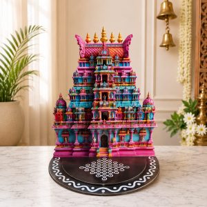 12 INCH TEMPLE WITH ROUND KOLAM BASE COLOURFUL ARCH - wood mdf kgf props