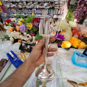 FLOWER STAND SILVER COLOUR - 2 PC PER PACK JUMBO SIZE -10 INCH - — VRATAM VARALAKSHMI LAXMI POOJA PUJA PROPS