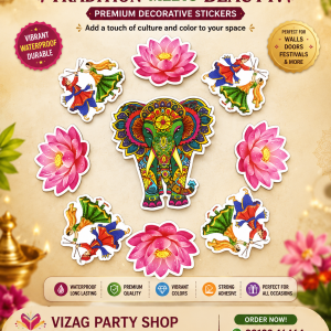 RANGOLI LOTUS, ELEPHANT AND DHANDIYA - WOOD MDF KGF RANGOLI FLOOR STICKERS PROPS