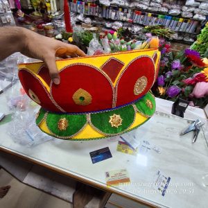 21 INCH - HALF CIRCLE LOTUS THERMOCOL AND VELVET ASAN - — VARALAKSHMI VRATAM VARALAXMI PROPS