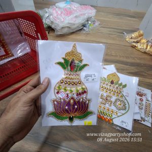 KALASAM  KALASH WITH LOTUS ASAN -  RANGOLI STONE / PEARLS ENGRAVED (assorted colours)