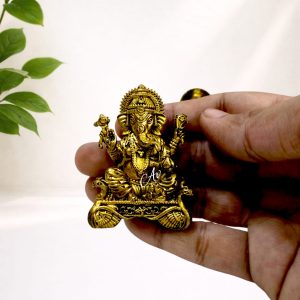 2 INCH - GANESH ON SWAN THRONE – BRASS IDOLS GOD FIGURES