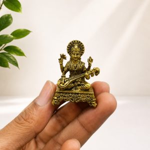 1.5 INCH - SARASWATI SIT ON ASAN – BRASS IDOLS GOD FIGURES