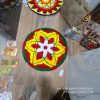 2 FEET - FLORAL RED DOMINATED RANGOLI CIRCLE - WATERPROOF WOOL RANGOLI MATS