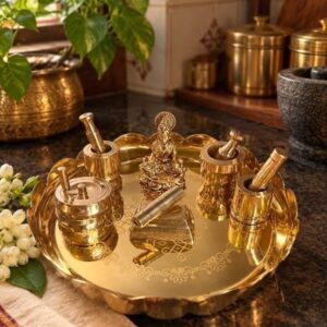 4 INCH - LOTUS ASAN BRASS PLATE WITH KOLAM DESIGN