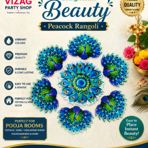 PEACOCK KRISHNA FEATHER - WOOD MDF KGF RANGOLI FLOOR STICKERS PROPS