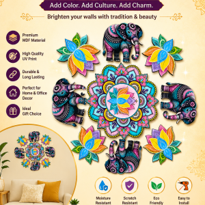 ELEPHANT, LOTUS  - WOOD MDF KGF RANGOLI FLOOR STICKERS PROPS