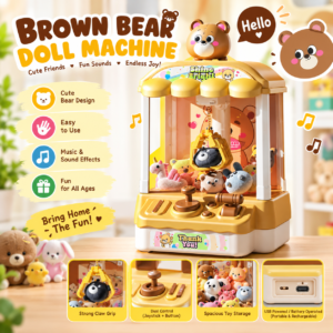 Interactive Brown Bear Mini Claw Machine Toy with Sound, Lights & Dual Joysticks (Coin-Operated)