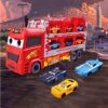 Lightning McQueen Big Hauler Transport Truck Toy – 2-in-1 Transforming Car Carrier & Dual Ejection Race Track with Multi-Level Storage for Kids
