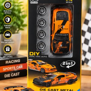 1:43 Scale Die-Cast Racing Sports Car with Extra Wheels – 2-in-1 DIY Toy