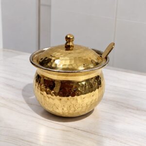 2.5 inch - GHEE POT WITH SPOON -  BRASS WITH TIN INSIDE FOR SAFE CONSUMPTION