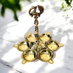CHEY DIYA POLISHED SHINY BRASS PEACOCK HOLDER - 7 inch