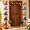 wood - 6 inch - DIWALI DIYA STANDING LADY - WALL DECORATIVE - 10 pc set - 10 colours