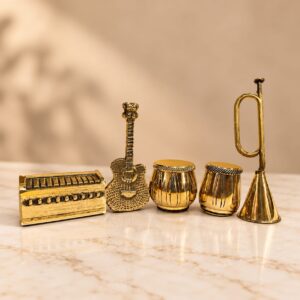 BRASS MINIATURE MUSICAL INSTRUMENTS SET - 2 .3 INCH EACH APPROX