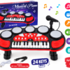 24-Keys Multi-Function Kids Musical Piano & Electronic Drum Set Toy with Microphone & Flashing Lights