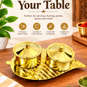 BRASS KUMKUM BARINI -  NEEM LEAF - 5 INCH