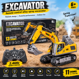 13-Channel 2.4GHz Remote Control Alloy Spray Excavator Toy with Real Smoke/Mist Effect & Lights