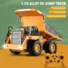 LUXNIQUE 9CH RC Alloy Dump Truck Toy with Lights, Sound & Auto-Unloading Function