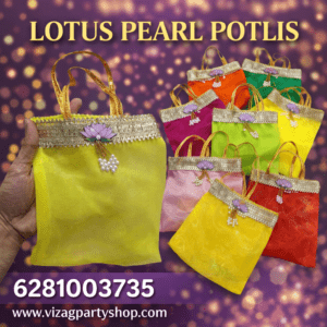 10PC PACK OF LOTUS PEARL POTLI NETTED (WIDTH 8.5 INCH * LENGTH 11.5INCH) 9*12 (organza)  TRADITIONAL RETURN GIFTs bags