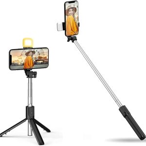 R1S Selfie Stick & Stand with LIGHT- Stainless Steel