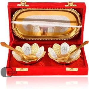 Gold Silver Bowl Spoon Set with Red Box - TRADITIONAL RETURN GIFTS