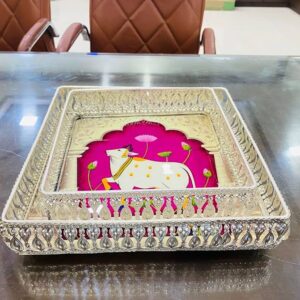 PICHWAI TRAY 6 INCH SQUARE GSI IMITATION GERMAN SILVER (GSI TRAY PI SQ 6I 775) - TRADITIONAL RETURN GIFTS