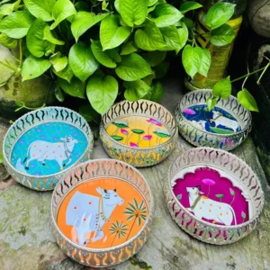 GERMAN SILVER PICHWAI GSI TRAYS ENAMEL