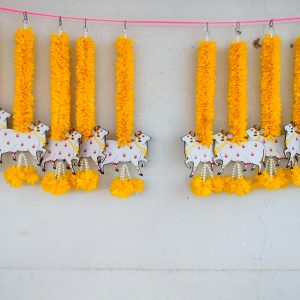 Flowerlines Pichwai Gajra Hangings 18"inch - (Set of 10pcs)  side — FLOWERLINES FLOWER LINE GARLANDS - YELLOW