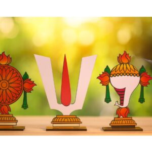 DIAY STAND BALAJI 8 INCH with Stand 3pcs - shanku chakra namam   -- MDF KGF WOOD PROPS