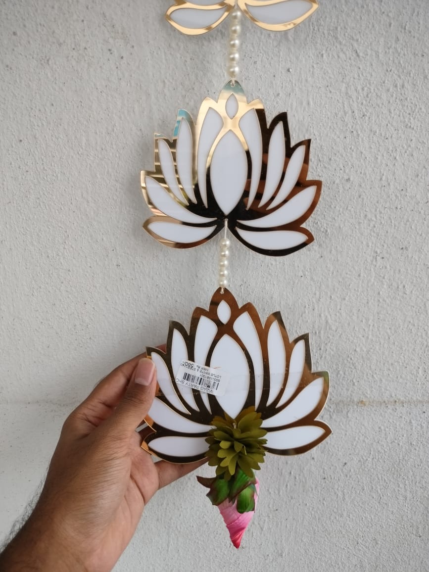 Green Color Velvet & Acrylic Lotus Flower Hanging For Decoration Set Of 6 main image 1