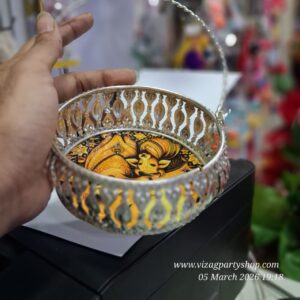 GSI IMITATION GERMAN SILVER TRAY WITH HANDLE PRINTED (5 INCH) -  TRADITIONAL RETURN GIFTS